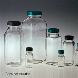 Clear Glass Wide Mouth French Square Bottles.
